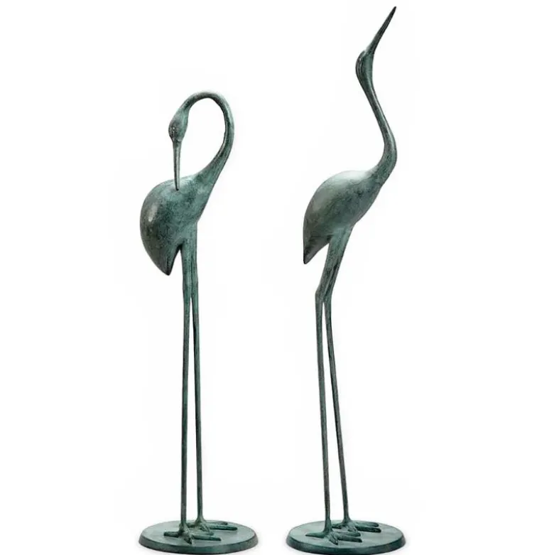 Contemplative Recycled Metal Garden Cranes, Set of 2