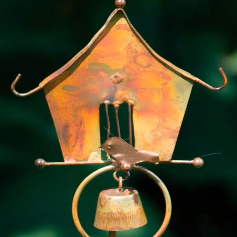 Copper-Flamed Bird House Garden Stakes, Set of 3