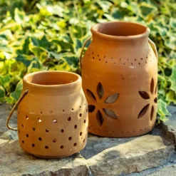 Cut-Out Flower Clay Lantern