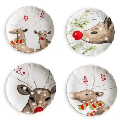 Deer Friends Dessert Plates, Set of 4 - White