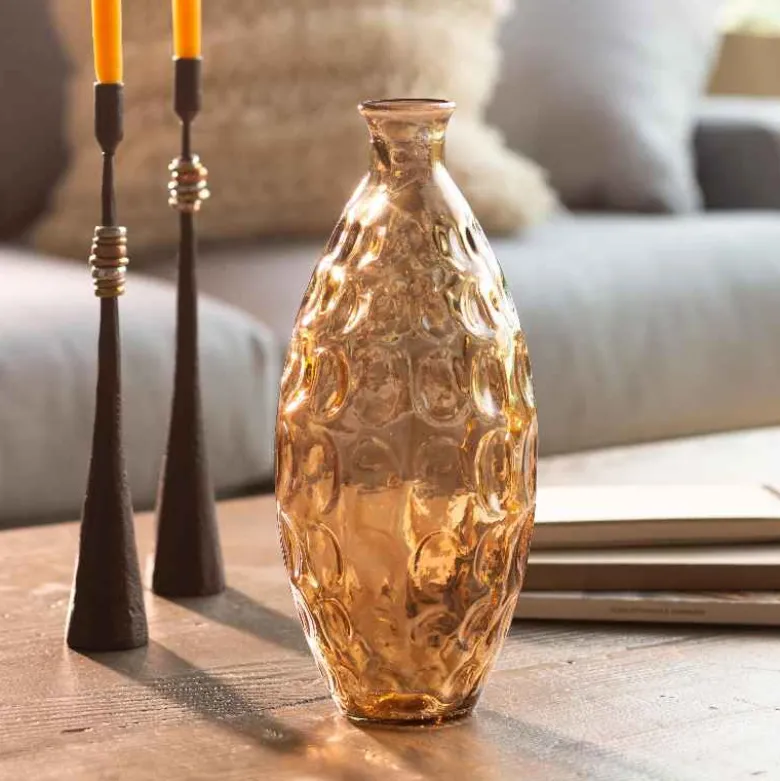 Dune Tall Recycled Dimpled Glass Vase, 12"H - Amber