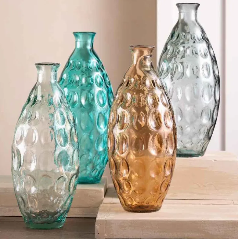 Dune Tall Recycled Dimpled Glass Vase, 12"H - Amber