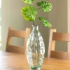 Dune Tall Recycled Dimpled Glass Vase, 12"H - Clear
