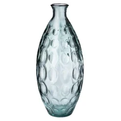 Dune Tall Recycled Dimpled Glass Vase, 12"H - Smoky Blue
