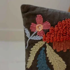 Embroidered Pillows with Flowers, set of 2