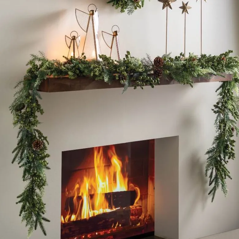 70" Evergreen Garland with Green Berries & Pinecones