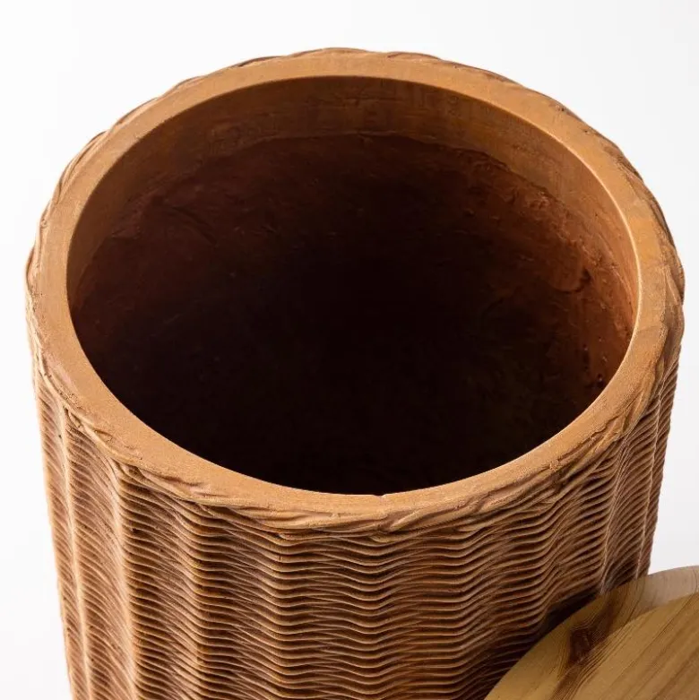 Faux Wicker Concrete Storage Side Table