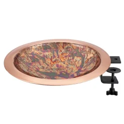 Fired Copper Bird Bath with Deck Bracket