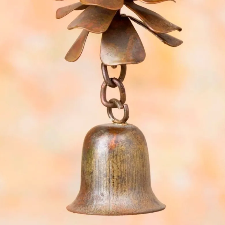 Flamed Metal Pinecone with Bell Ornament