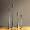 Forged Iron Green Patina Taper Candle Holders, Set of 4