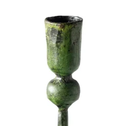 Forged Iron Green Patina Taper Candle Holders, Set of 4