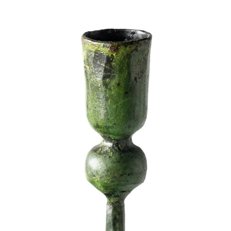 Forged Iron Green Patina Taper Candle Holders, Set of 4