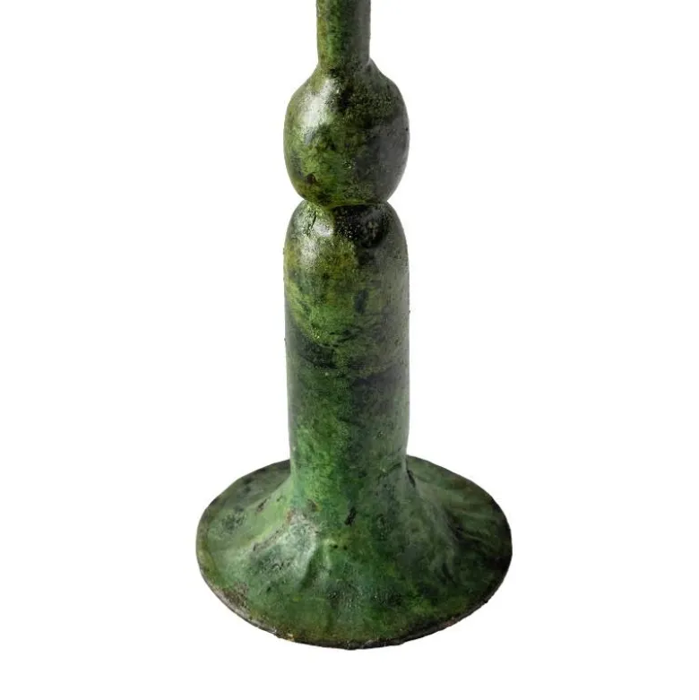 Forged Iron Green Patina Taper Candle Holders, Set of 4