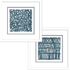 Framed Abstract Paper Wall Art - Blue Coral Set of 2