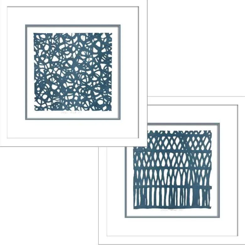 Framed Abstract Paper Wall Art - Blue Coral Set of 2