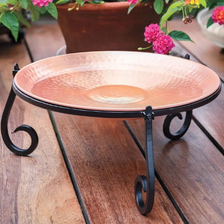 Freestanding Hammered Copper Birdbath