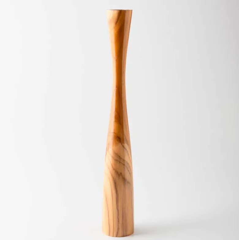 Glass Infused Teak Candle Holder, Tall - Gold