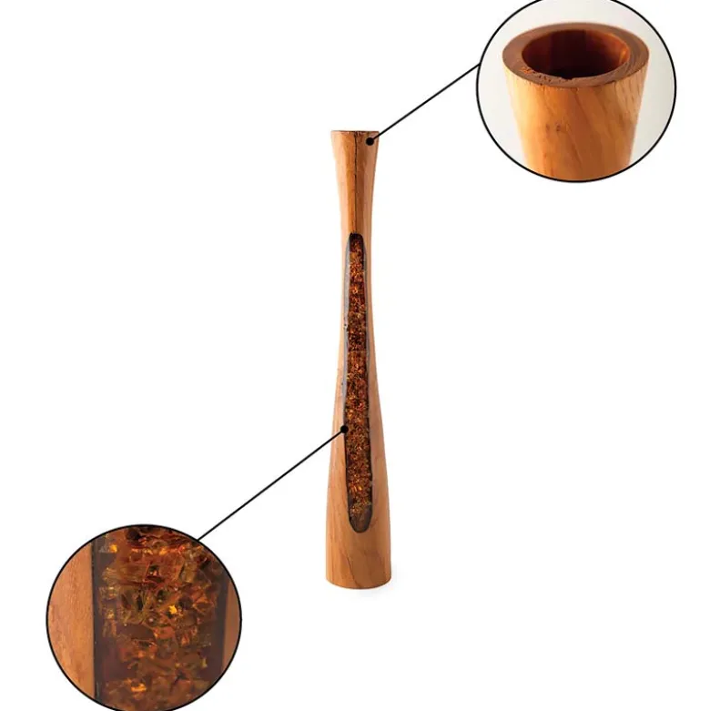 Glass Infused Teak Candle Holder, Tall - Gold