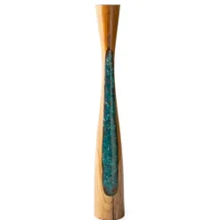 Glass Infused Teak Candle Holder, Tall - Teal