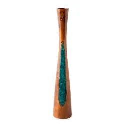 Glass Infused Teak Candle Holder, Short - Teal