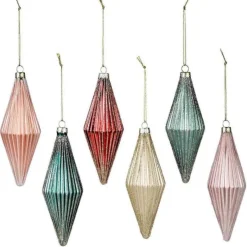 Glittery Rhombus Glass Ornament, Set of 6
