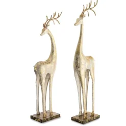 Gold and White Tall Slender Deer Statue Decor, Set of 2