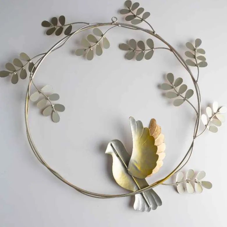 Gold Dove with Olive Branch Metal Wreath