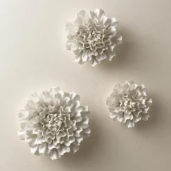 Gold-Rimmed White Ceramic Wall Flowers, Set of 3