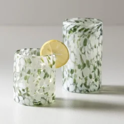 Green and White Recycled Tumbler Glassware, Set of 4