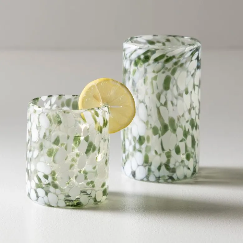 Green and White Recycled Tumbler Glassware, Set of 4