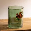 Green Glass Hurricane with Squirrel, 4.75"H