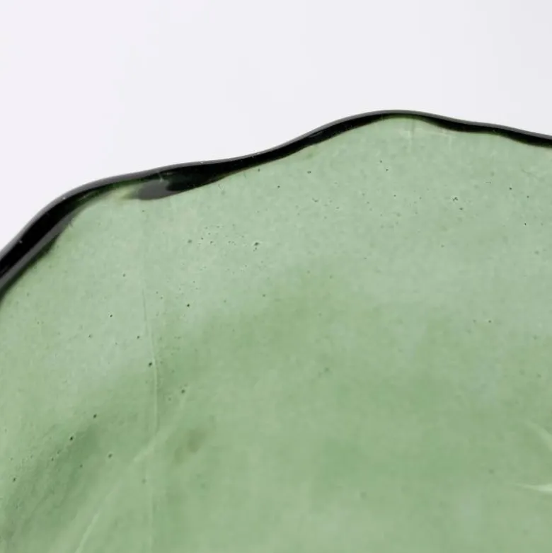 Green Glass Hurricane with Squirrel, 6"H