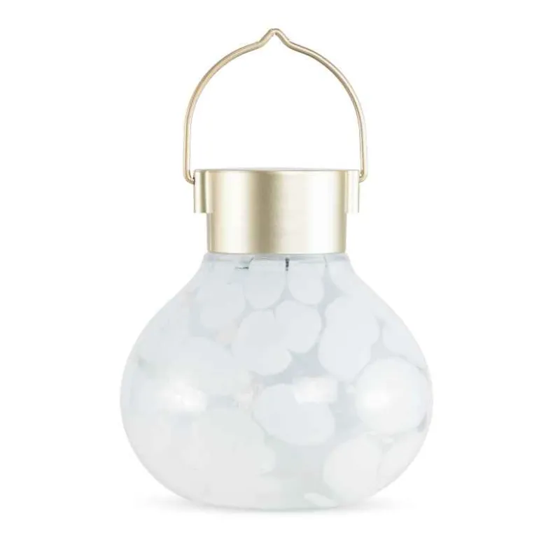 Hand-blown Glass Solar Tea Lantern - White