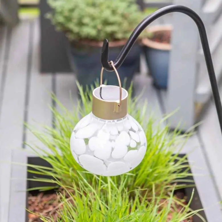 Hand-blown Glass Solar Tea Lantern - White