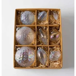 Hand-Blown Luster Glass Ornament Box, Set of 9