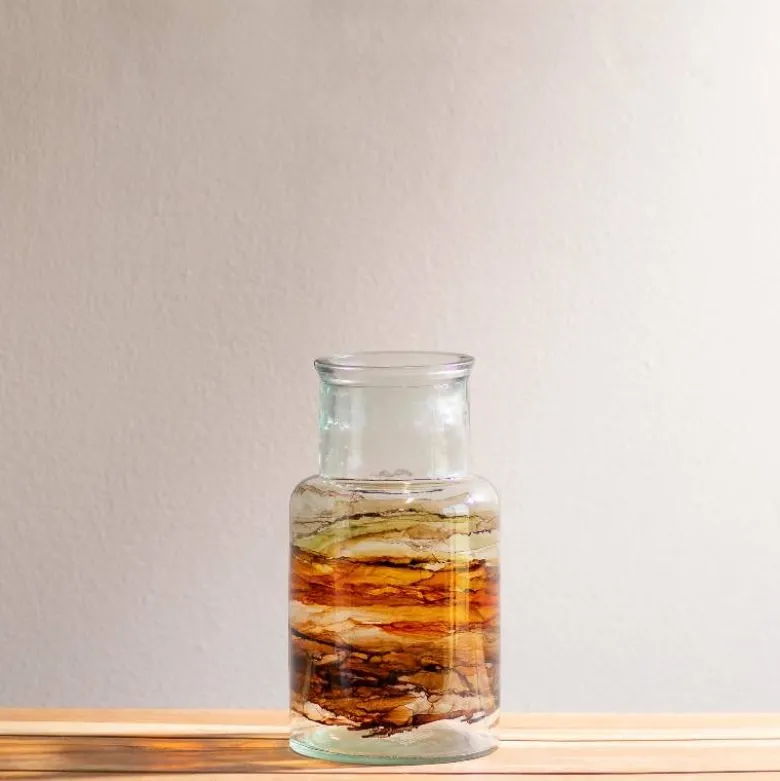 Hand-Blown Recycled Amber Vase, 11"H