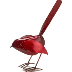 Handcrafted Copper Bird Statue - Red