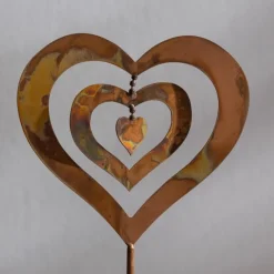 Handcrafted Flamed Copper Spinning Heart Garden Stake