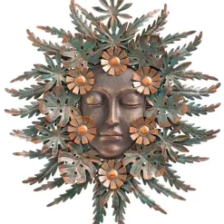Handcrafted Forest Woman Face Surrounded by Metal Leaves and Flowers Wall Art