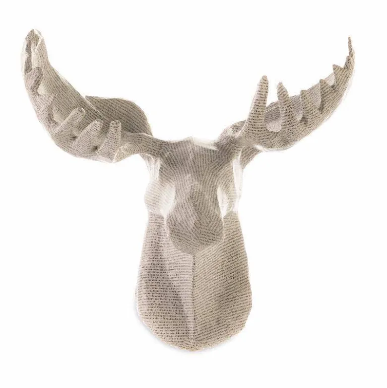 Handcrafted Haitian Artisan Paper Mache Moose Wall Art - Newsprint