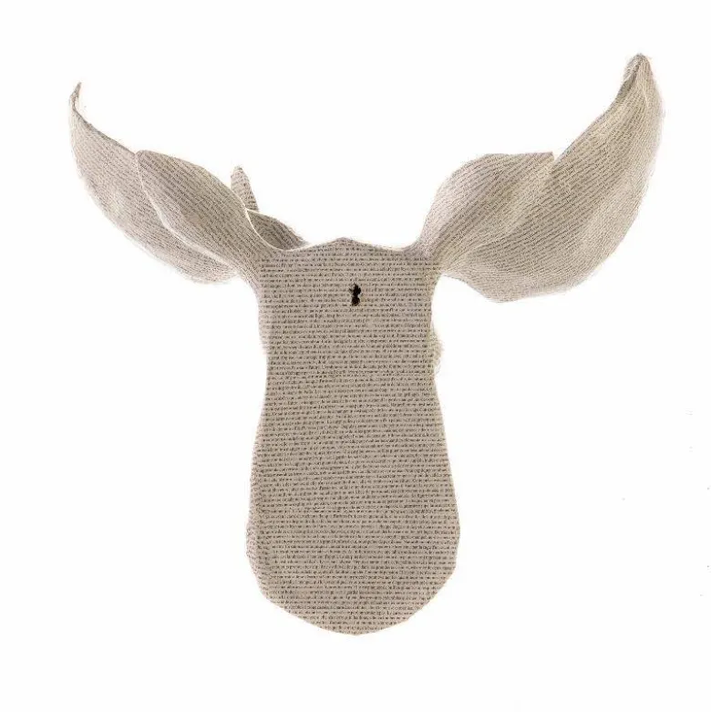 Handcrafted Haitian Artisan Paper Mache Moose Wall Art - Newsprint
