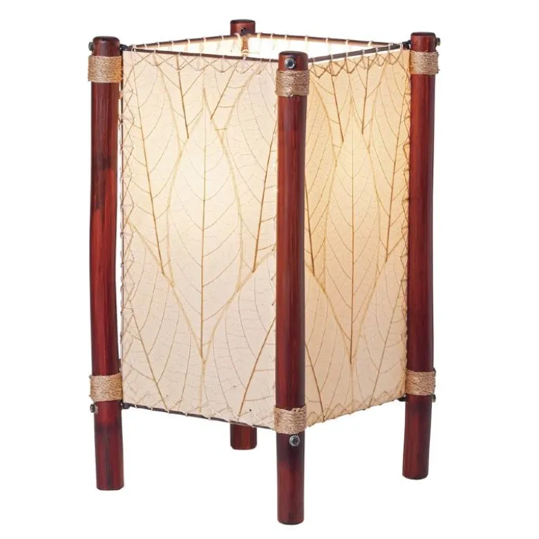 Handcrafted Rattan and Cocoa Leaves Table Lamp - Natural