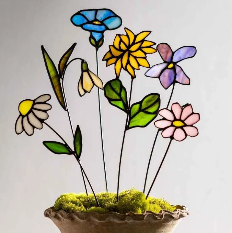 Handcrafted Stained Glass Flower Stakes - Birth Month - September
