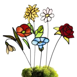 Handcrafted Stained Glass Flower Stakes - Birth Month - September