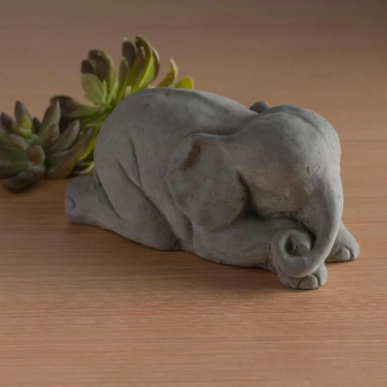 Handcrafted Stone Sleeping Baby Elephant Garden Sculpture
