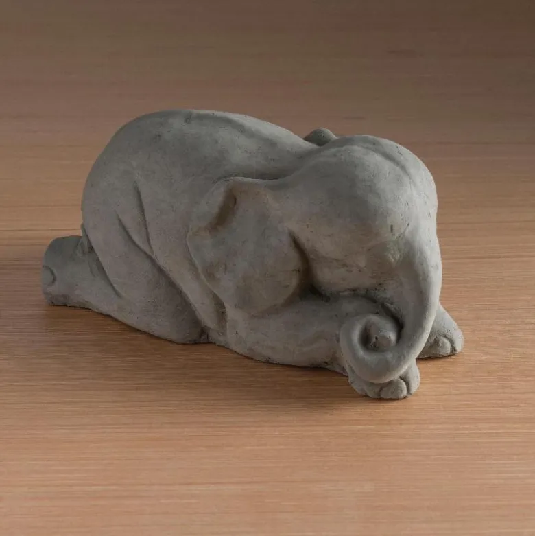 Handcrafted Stone Sleeping Baby Elephant Garden Sculpture