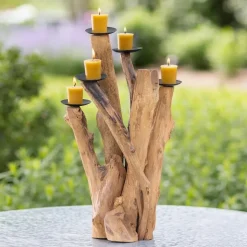 Handcrafted Teak Branch Candelabra