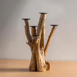 Handcrafted Teak Branch Candelabra