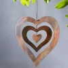 Hanging Flamed Copper Finish Triple Spinning Heart, Large
