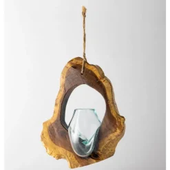 Hanging Glass Teak Planter